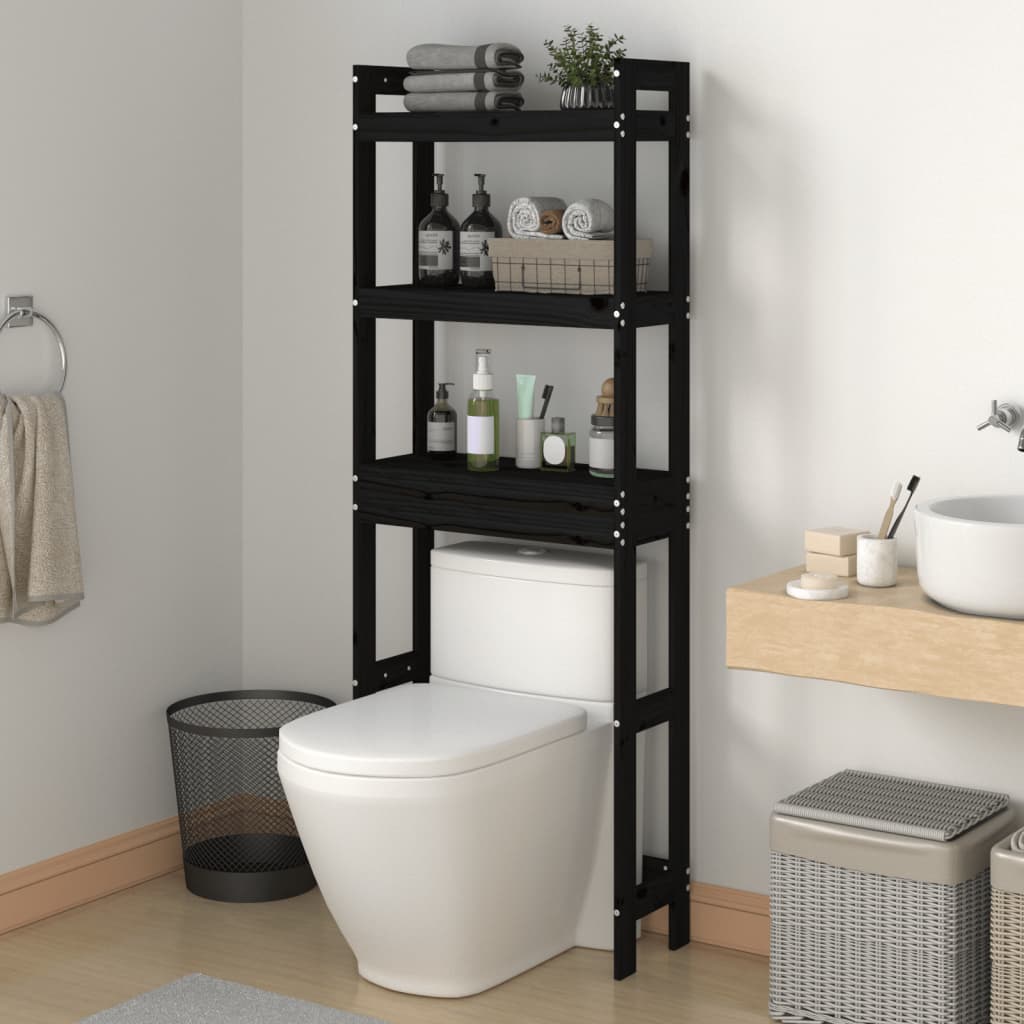 Vidaxl toiletstativ 63x26x171 cm Solid fyrretræ sort