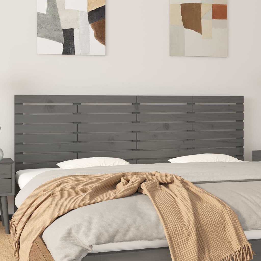 Vidaxl hoofdbord wandmontage 206x3x63 cm massief grenenhout grijs