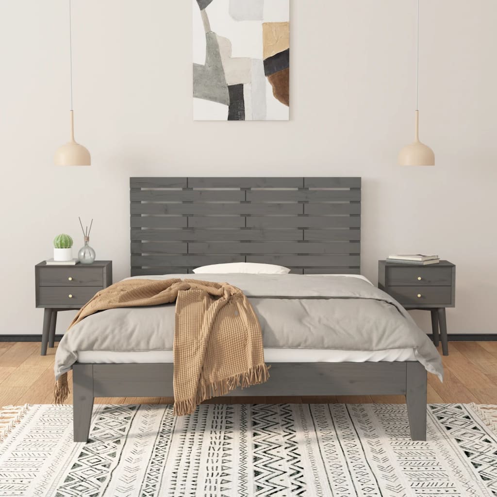 Vidaxl hoofdbord wandmontage 126x3x63 cm massief grenenhout grijs