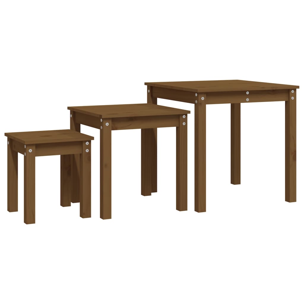 Vidaxl tafeltjesset 3 st massief grenenhout honingbruin