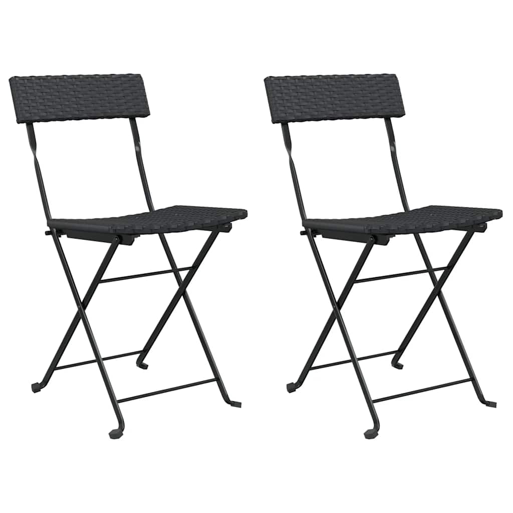 Vidaxl opklapbare stoelen, 2 stuks, zwart, van polyrotan en staal.