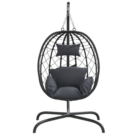 Vidaxl hangende ei-stoel met kussen antraciet poly rattan staal