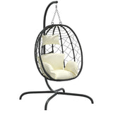 Vidaxl hangende ei-stoel met kussen crèmewit poly rattan staal