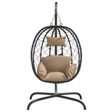 Vidaxl hangende eivormige stoel met kussen taupe poly rattan staal