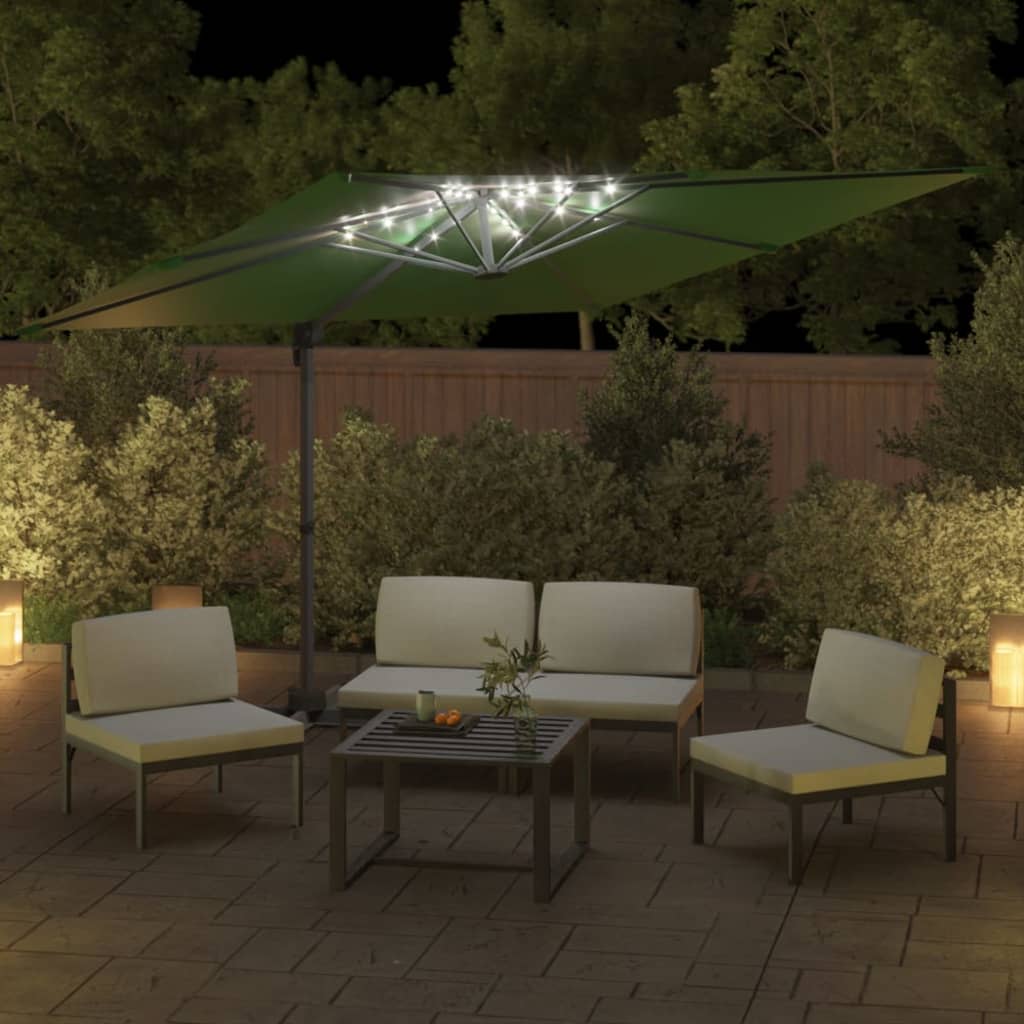 Vidaxl flytende parasol med LED -belysning 400x300 cm grønn