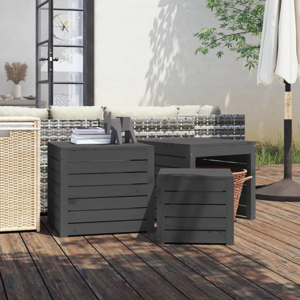 Vidaxl 3-delige tuinboxset massief grenenhout grijs