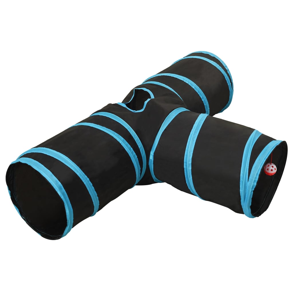 Vidaxl Cat Tunnel 3-fold 90 cm polyester sort og blå