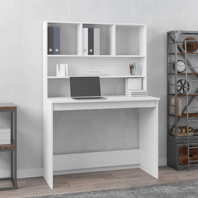 Vidaxl bureau met schappen 102x45x148 cm bewerkt hout wit