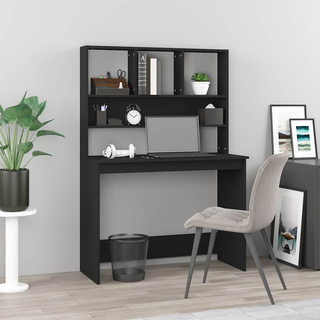 Vidaxl bureau met schappen 102x45x148 cm bewerkt hout zwart