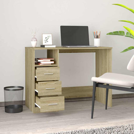 Vidaxl bureau met lades 102x50x76 cm bewerkt hout sonoma eikenkleurig