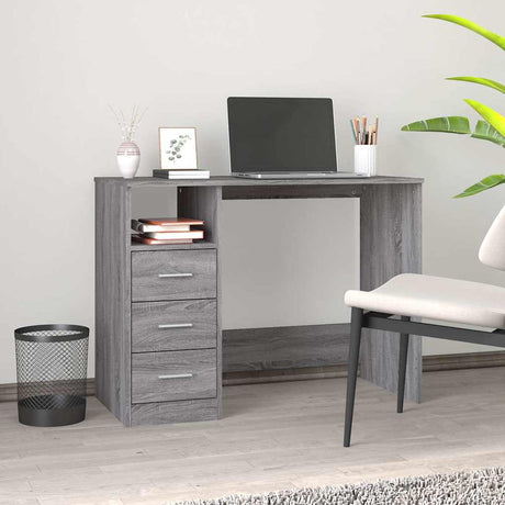Vidaxl bureau met lades 102x50x76 cm bewerkt hout grijs sonoma eiken