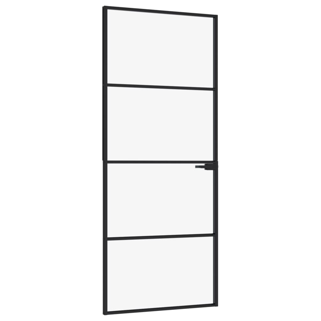 Vidaxl Innenür 83x201,5 cm gehärtetes Glas und Aluminium schmal schwarz