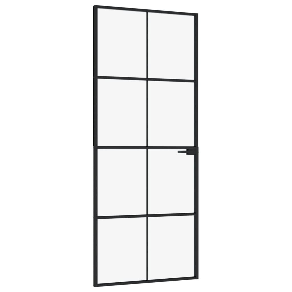 Vidaxl Puerta interna 83x201.5 cm de vidrio endurecido y aluminio negro estrecho