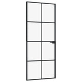 Vidaxl Puerta interna 83x201.5 cm de vidrio endurecido y aluminio negro estrecho