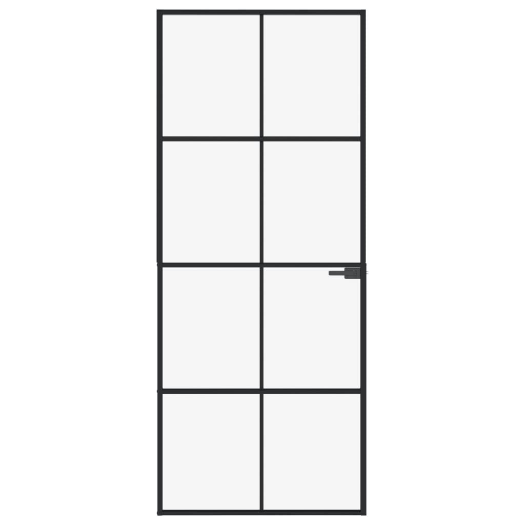 Vidaxl Porte intérieure 83x201,5 cm Verre durcie et aluminium Noir étroit