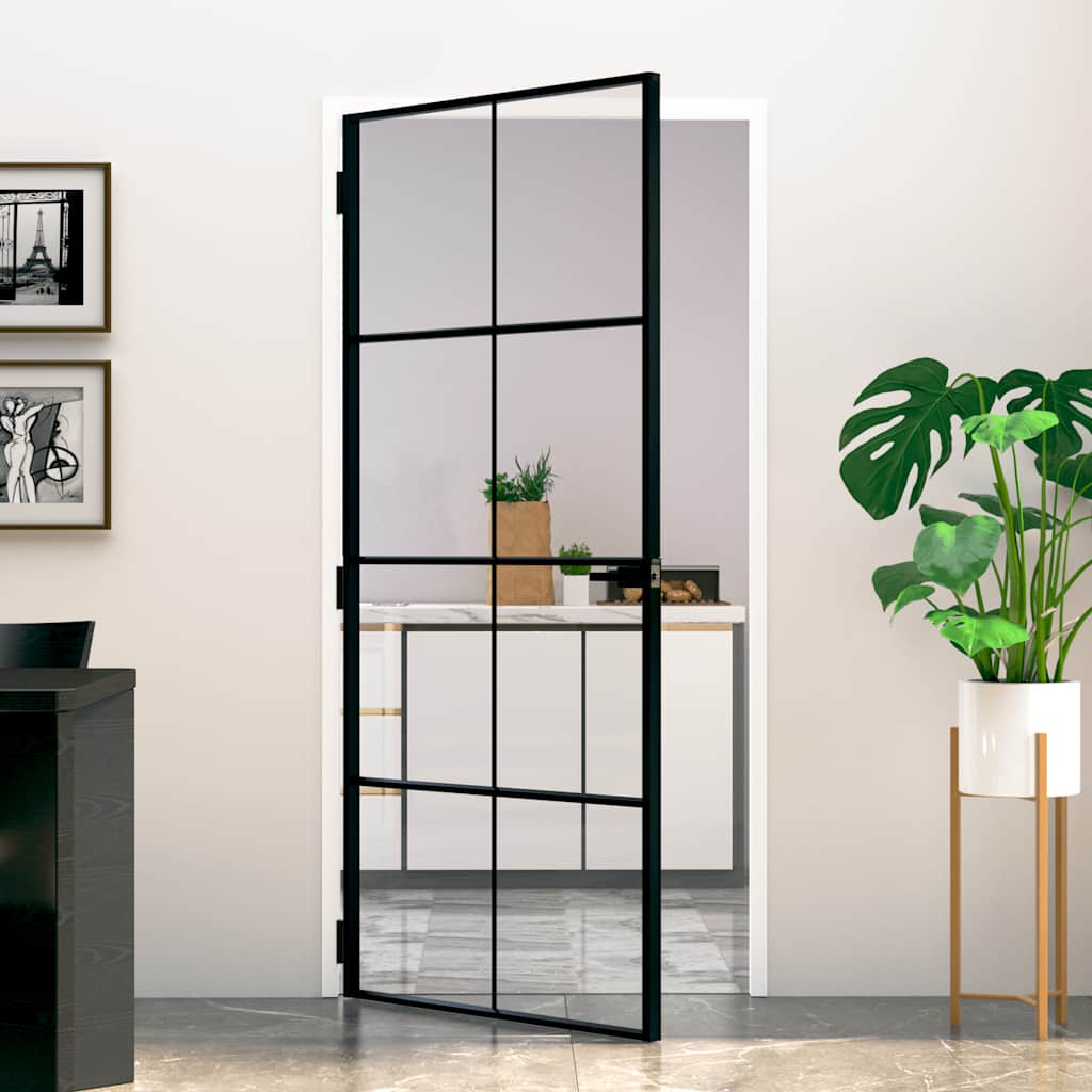 Vidaxl binnendeur 93x201,5 cm gehard glas en aluminium smal zwart