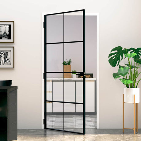 Vidaxl binnendeur 93x201,5 cm gehard glas en aluminium smal zwart