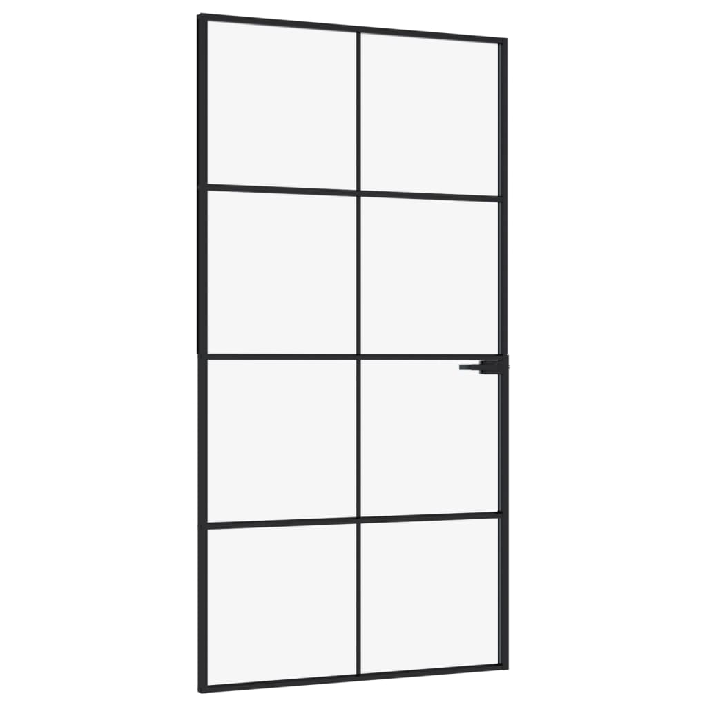 Vidaxl Porte intérieure 102x201,5 cm Verre durcie et aluminium Noir étroit