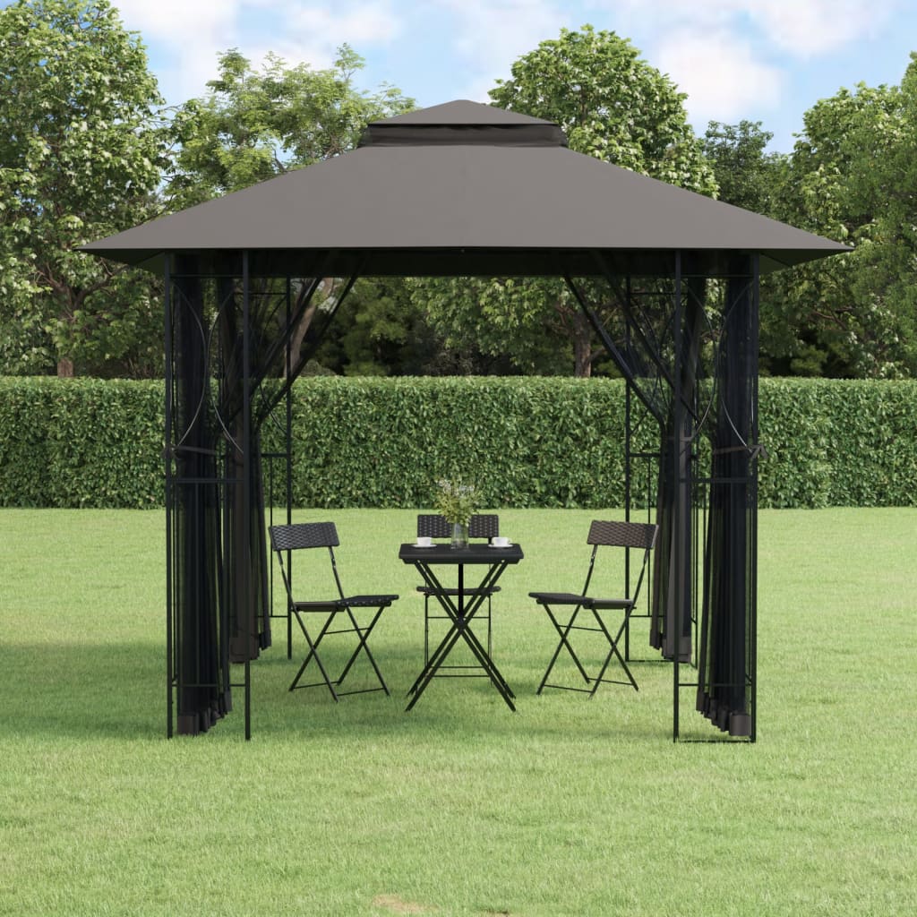 Arbor Vidaxl con paredes laterales 300x300x270 cm de acero antracita