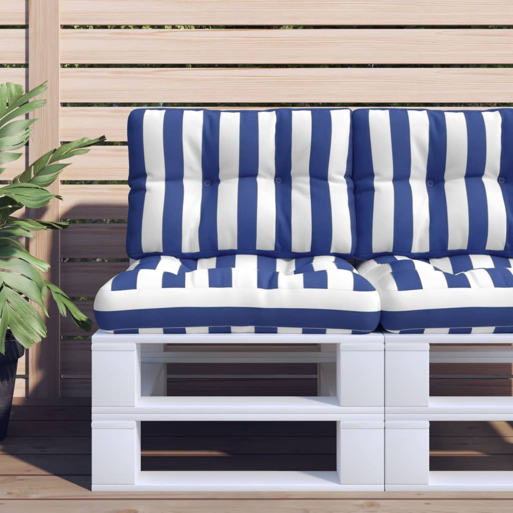Vidaxl palletkussen gestreept 50x40x12 cm stof blauw en wit