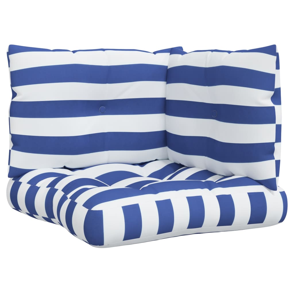 Vidaxl Pallet Cushions 3 Stripped Oxford tissu blanc et bleu