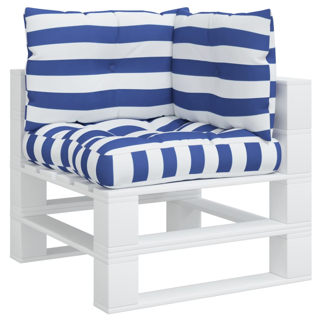 Vidaxl Pallet Cushions 3 Stripped Oxford tissu blanc et bleu