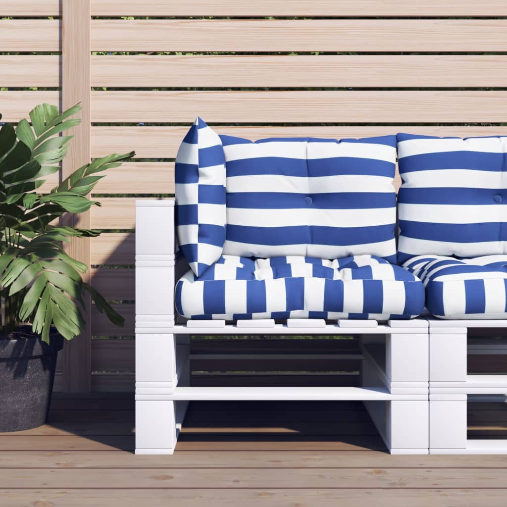 Vidaxl Pallet Cushions 3 Stripped Oxford tissu blanc et bleu