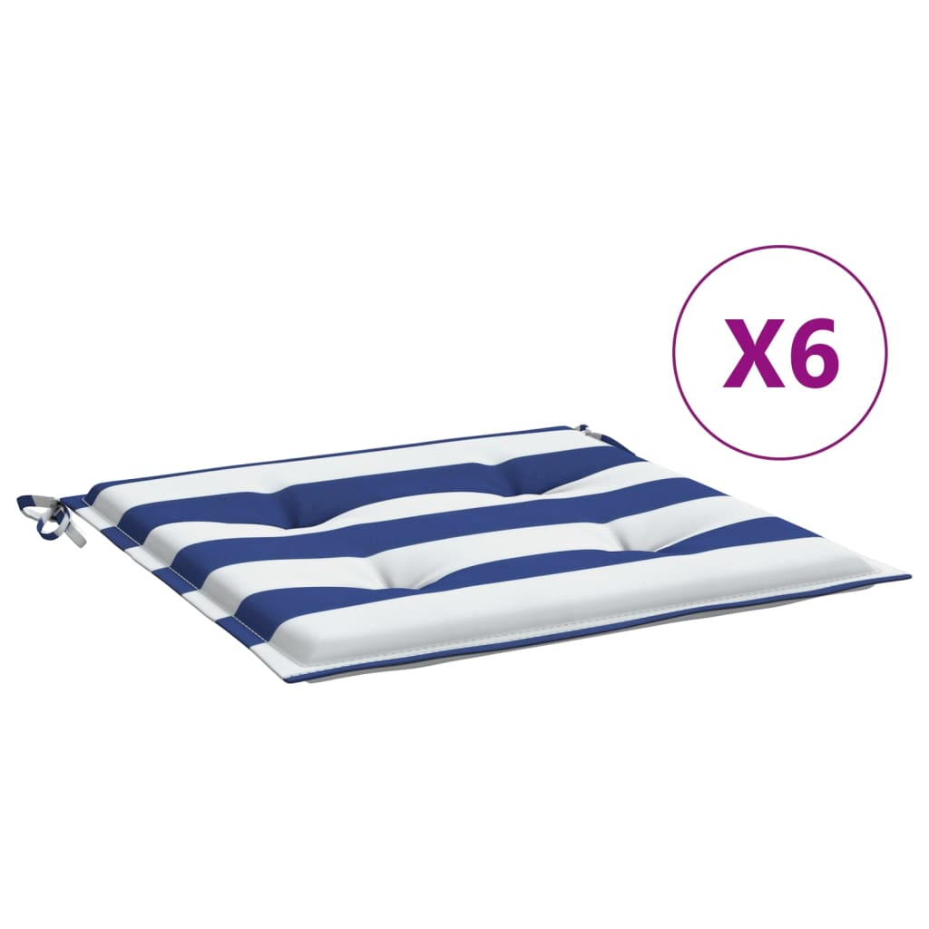 Vidaxl tuinstoelkussens 6 st gestreept 40x40x3 cm stof wit en blauw