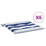 Coussins de chaise de jardin vidaxl 6 étroites à rayures 50x50x3 cm tissu blanc et bleu