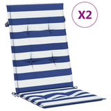 Vidaxl stoelkussens 2 st hoge rug gestreepte stof wit en blauw