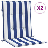 Cojines de silla Vidaxl 2 pcs tela rayada hacia atrás blanca y azul