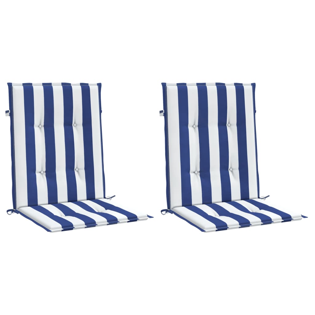 Cojines de silla Vidaxl 2 pcs tela rayada hacia atrás blanca y azul