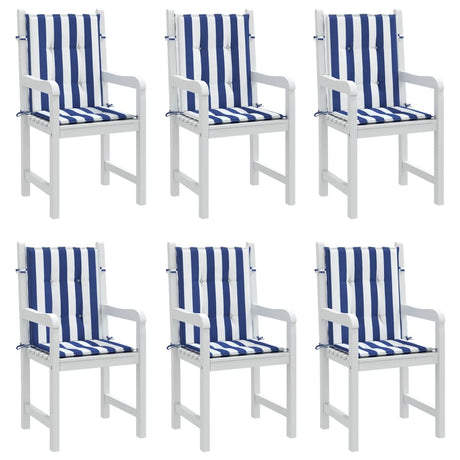 Vidaxl stoelkussens 6 st lage rug gestreept stof wit en blauw