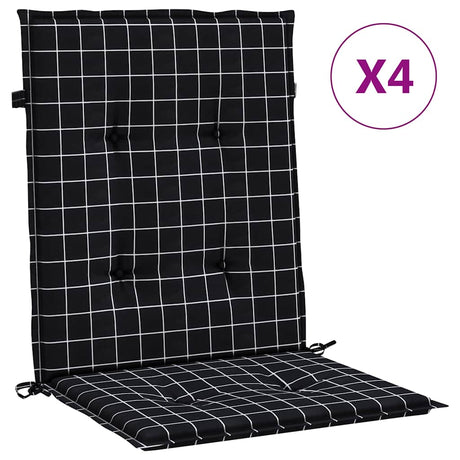 Vidaxl stoelkussens 4 st lage rug ruitpatroon stof zwart
