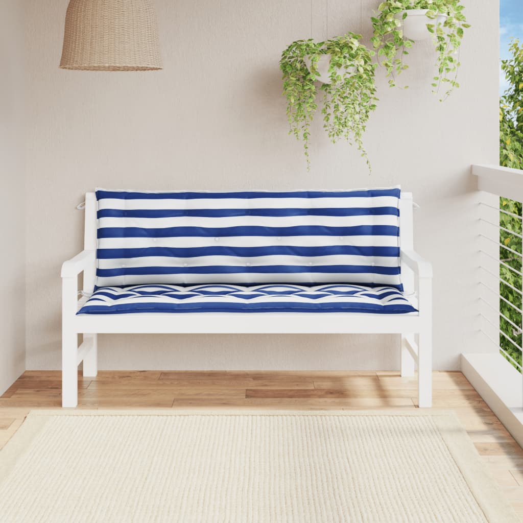 VIDAXL Garden Bench blazine 2 St Striped 150x50x7 cm tkanina bela in modra