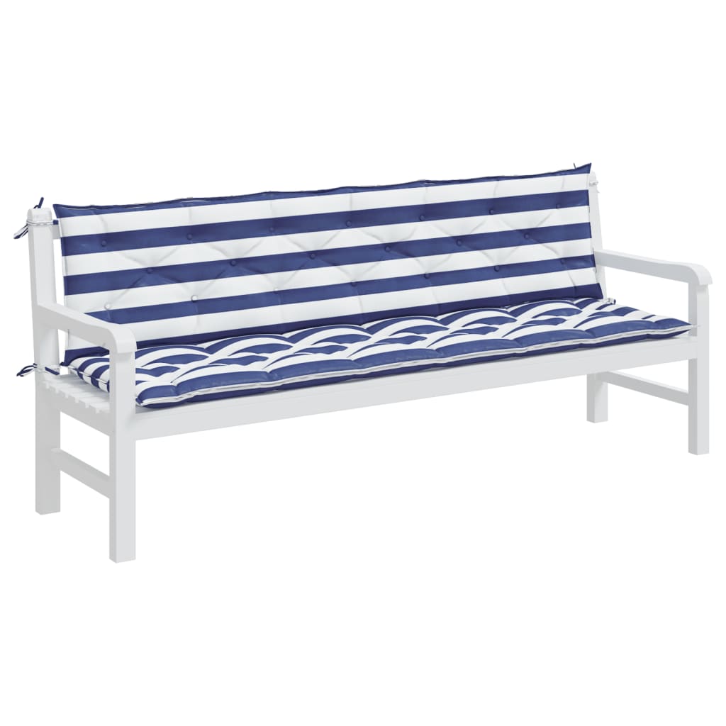 Vidaxl Garden Banc Cushions 2 Stripped 200x50x7 cm tissu blanc et bleu