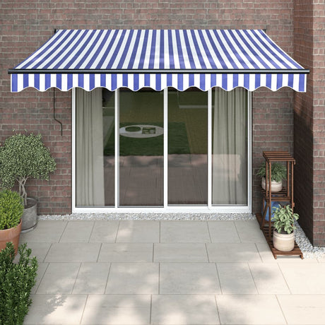 Vidaxl luifel uittrekbaar 3,5x2,5 m stof en aluminium blauw en wit