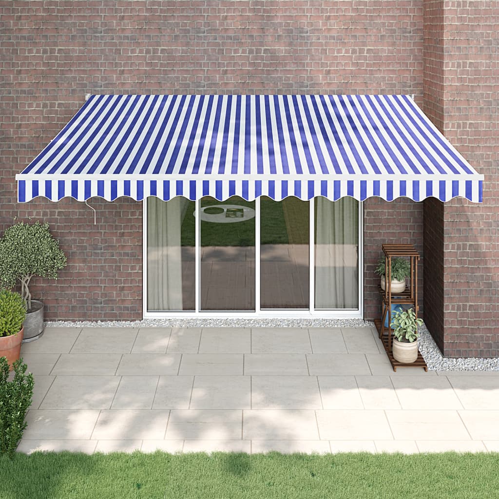 Vidaxl luifel automatisch uitschuifbaar 4x3 m blauw en wit