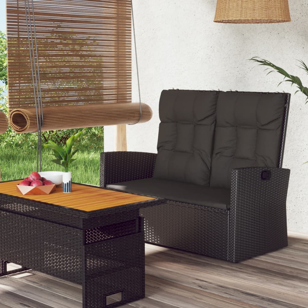 Vidaxl tuinbank verstelbaar met kussens 118 cm poly rattan zwart