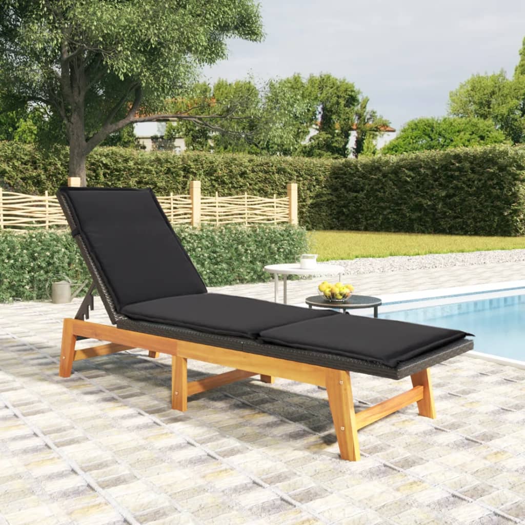 Vidaxl ligbed met kussen poly rattan en massief acaciahout