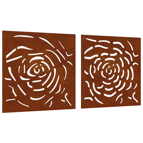 Vidaxl wanddecoratie tuin 2 st rozenontwerp 55x55 cm cortenstaal
