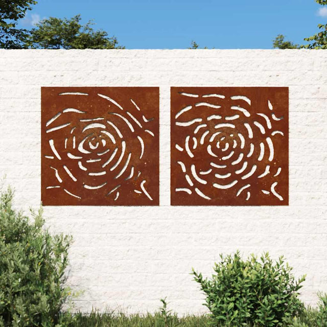 Vidaxl wanddecoratie tuin 2 st rozenontwerp 55x55 cm cortenstaal