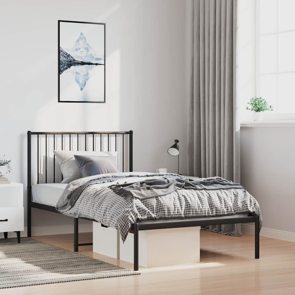 Vidaxl bedframe met hoofdbord metaal zwart 100x190 cm