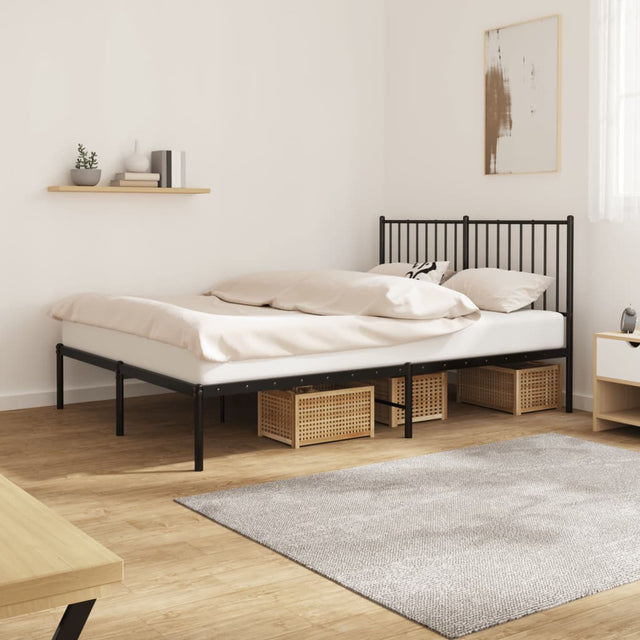 Vidaxl bedframe met hoofdbord metaal zwart 140x190 cm