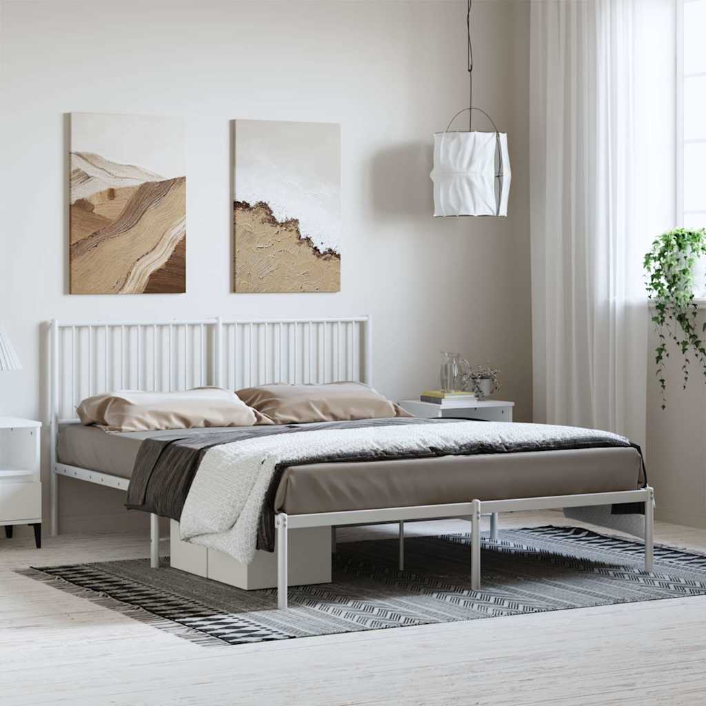 Vidaxl bedframe met hoofdbord metaal wit 150x200 cm