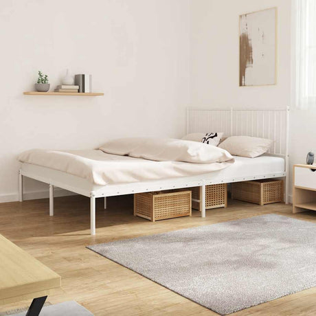 Vidaxl bedframe met hoofdbord metaal wit 160x200 cm
