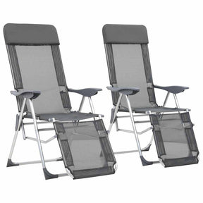 Vidaxl campingstoelen met voetensteun 2 st inklapbaar textileen grijs