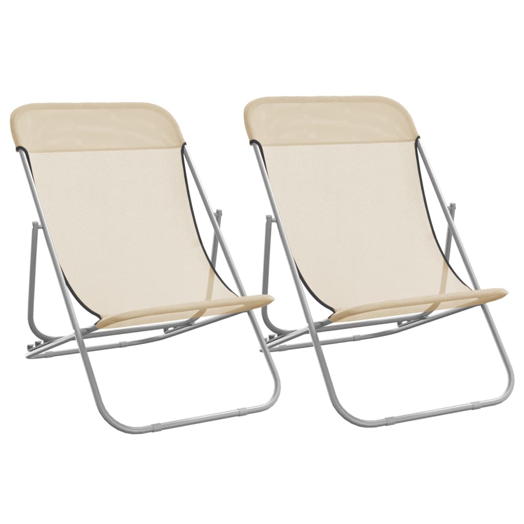 Vidaxl strandstoelen 2 st textileen en gepoedercoat staal crèmekleurig