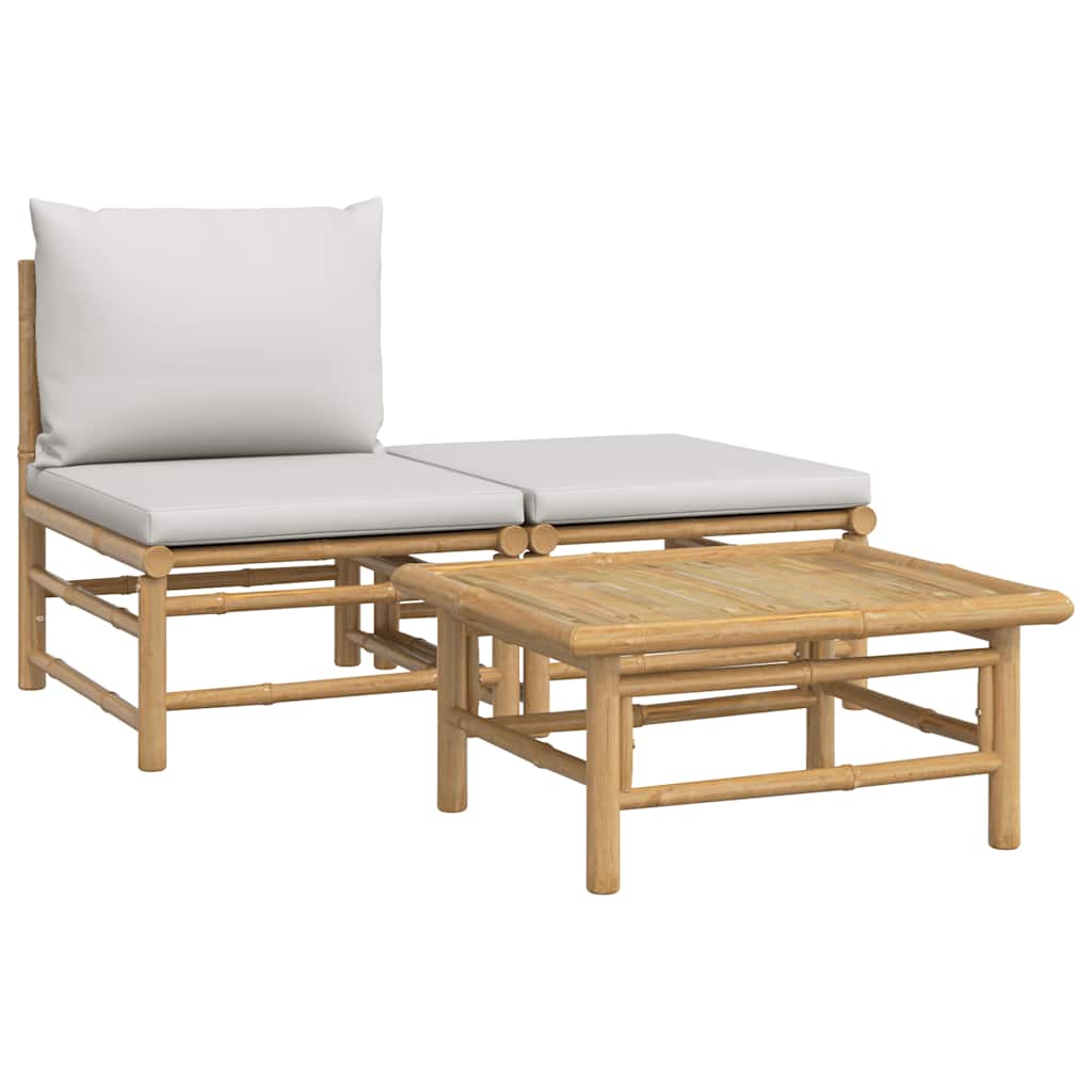 Vidaxl 3-delige loungeset met kussens bamboe lichtgrijs
