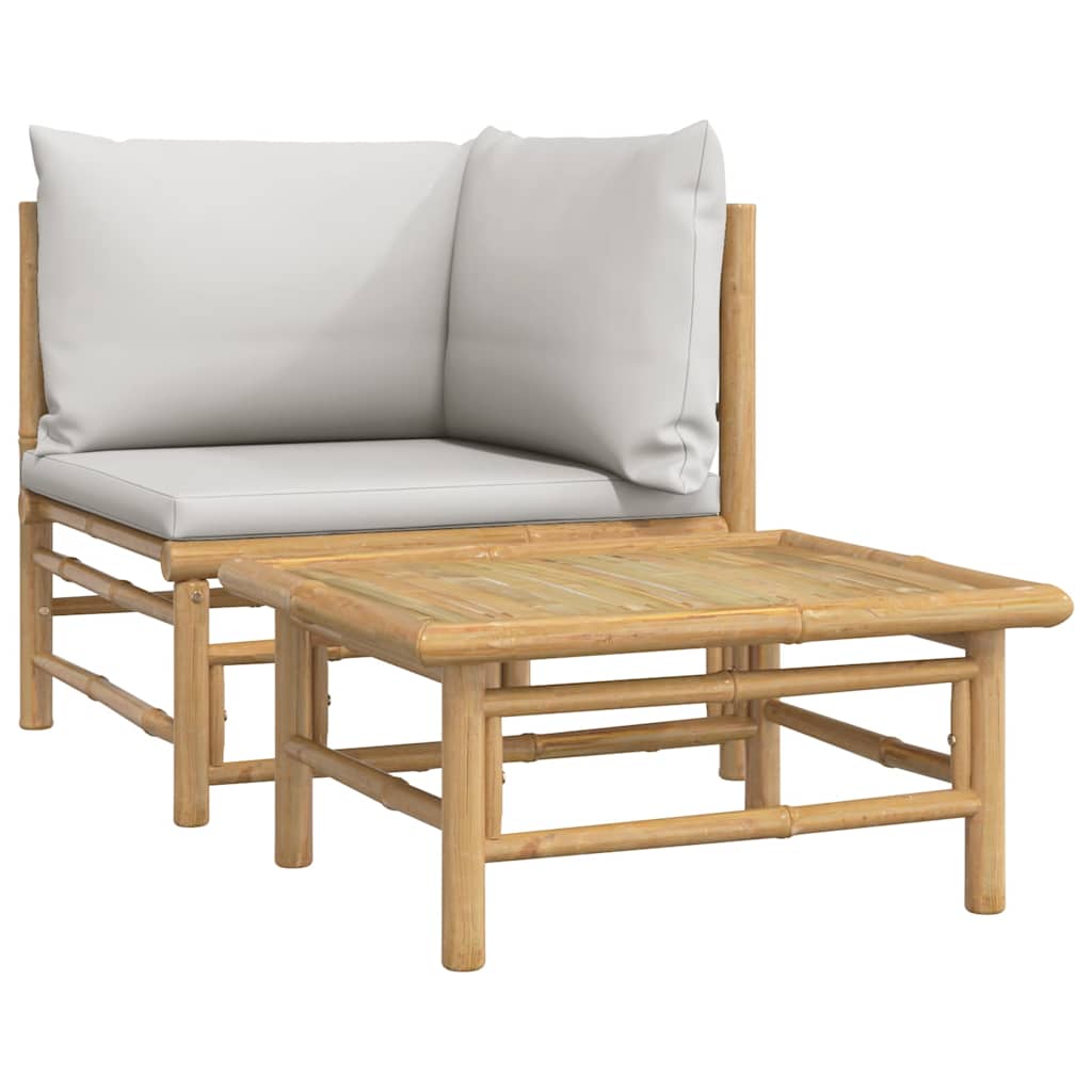 Vidaxl 2-delige loungeset met kussens bamboe lightgrijs